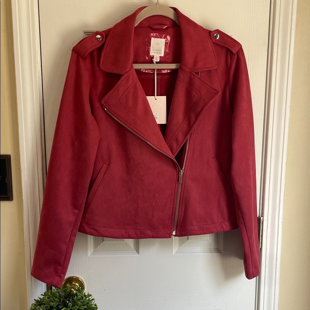 LC Lauren Conrad Women's Berry Coquette Boho Suede Moto Jacket.